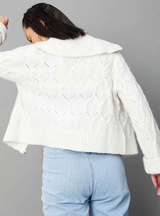 Women Textured Knit Boxy Jacket