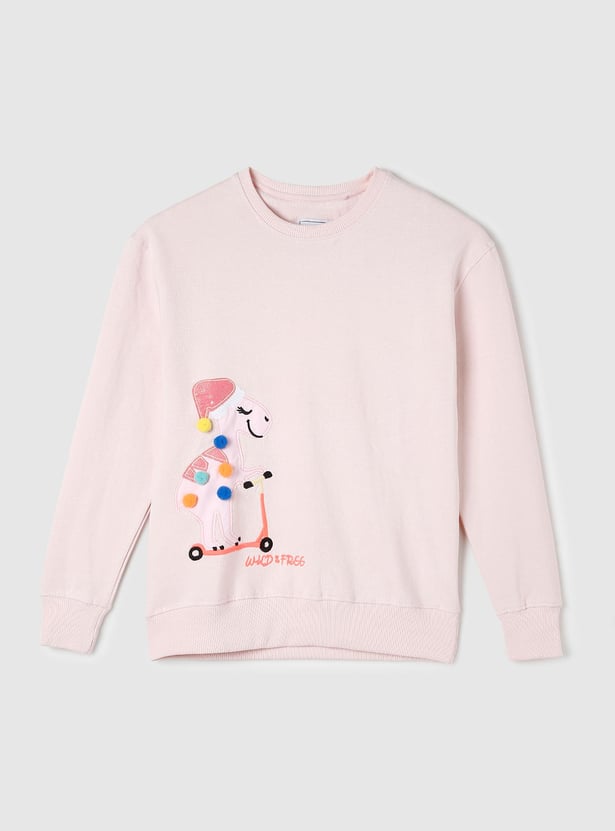 Girls Appliqued Round Neck Sweatshirt