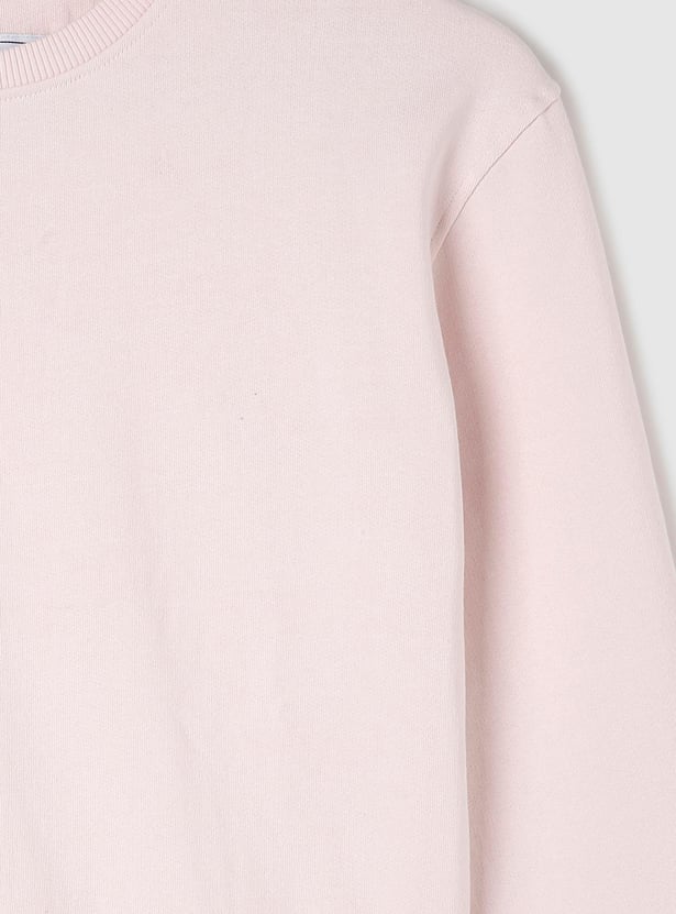 Girls Appliqued Round Neck Sweatshirt