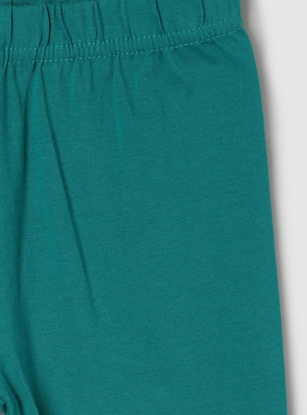 Girls Solid Lace-Detail Elasticated 3/4th Leggings