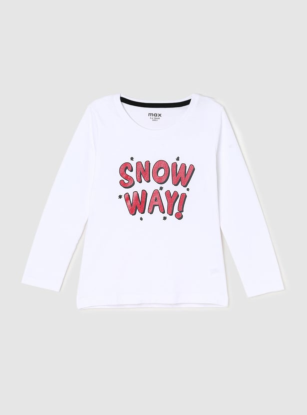 Girls Typographic Printed Round Neck T-shirt