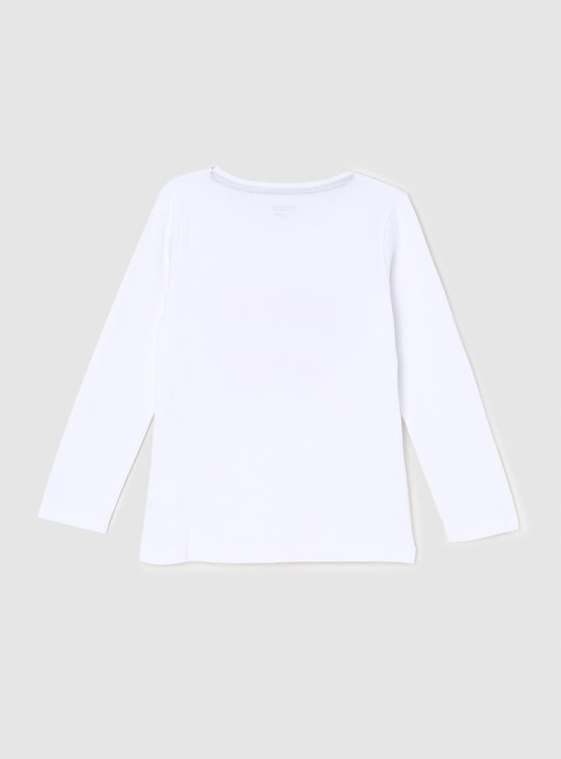 Girls Typographic Printed Round Neck T-shirt
