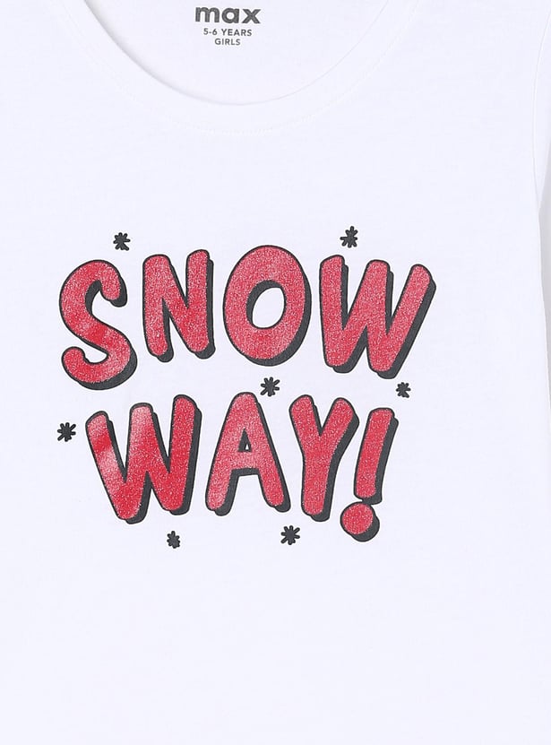 Girls Typographic Printed Round Neck T-shirt