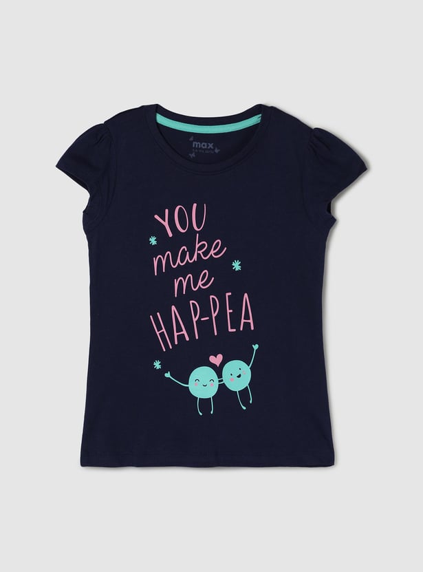 Girls Pure Cotton Graphic Printed T-shirt
