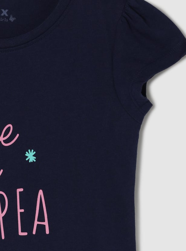 Girls Pure Cotton Graphic Printed T-shirt