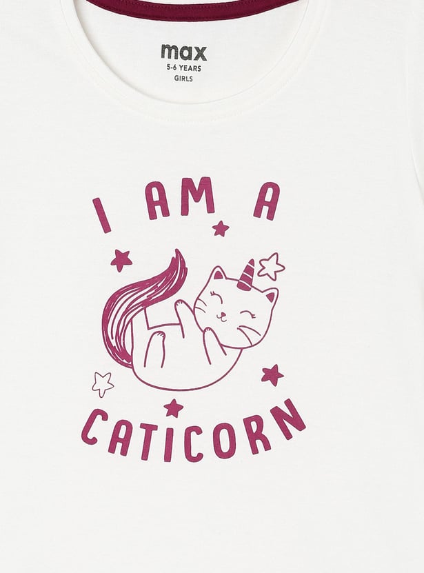 Girls Pure Cotton Typographic Printed T-shirt