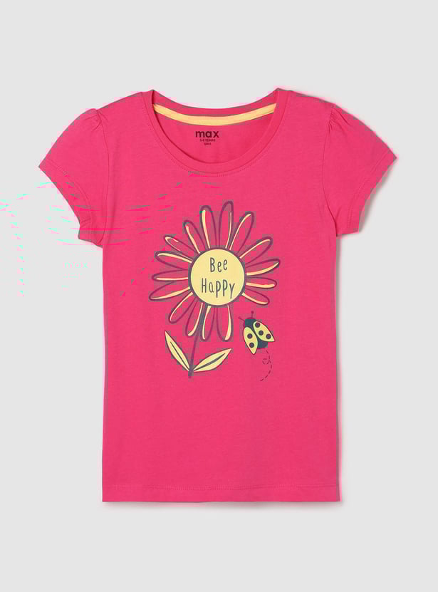 Girls Pure Cotton Graphic Print T-Shirt