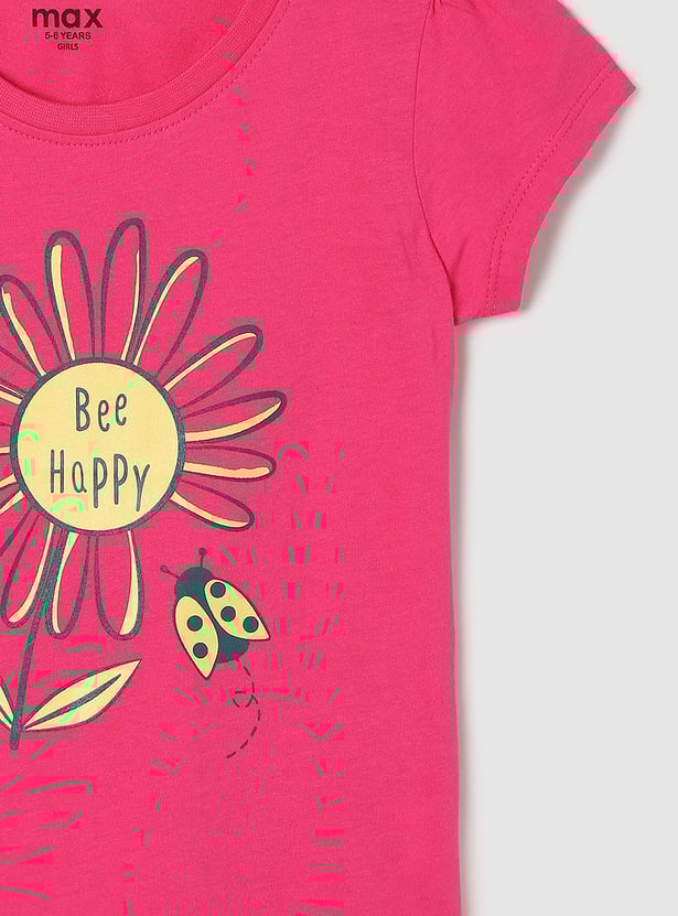 Girls Pure Cotton Graphic Print T-Shirt