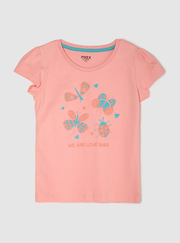 Girls Pure Cotton Graphic Printed T-shirt
