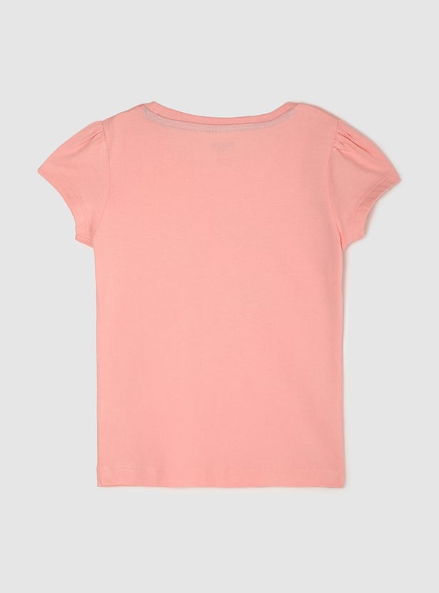 Girls Pure Cotton Graphic Printed T-shirt