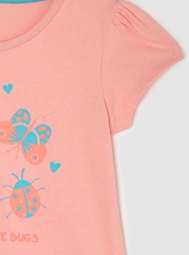 Girls Pure Cotton Graphic Printed T-shirt
