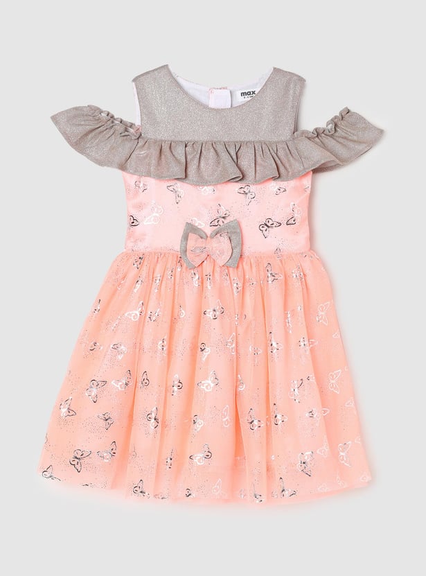Girls Printed Round Neck A-Line Dress