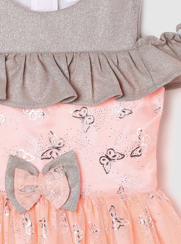 Girls Printed Round Neck A-Line Dress