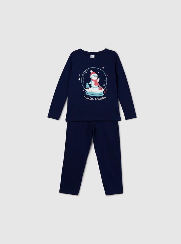 Girls Graphic Printed Sleepwear Set - 2 Pcs