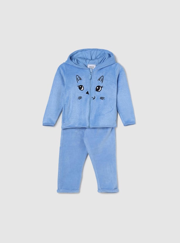 Footed Sweatshirt Pyjamas Girls Embroidered Hooded Sweatshirt