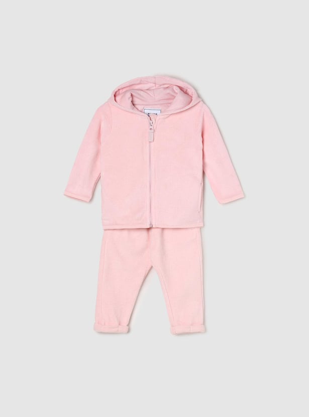 Girls Solid Hooded Sweatshirt with Pyjamas