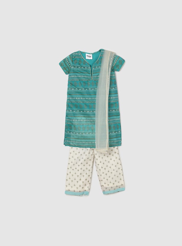 Girls Printed Kurta with Pants and Dupatta