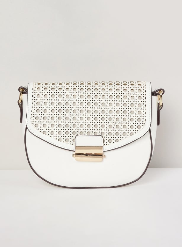 Women Perforated Flap Closure Sling Bag