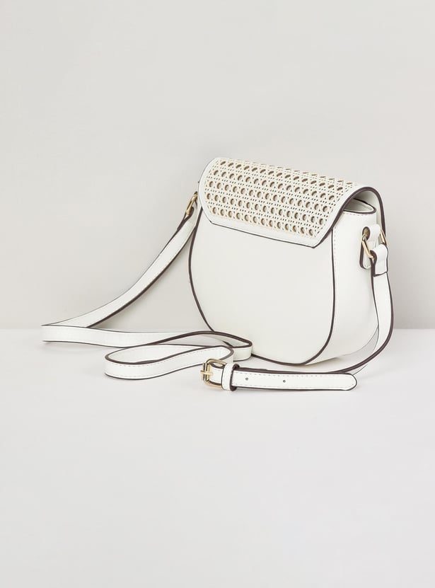 Women Perforated Flap Closure Sling Bag