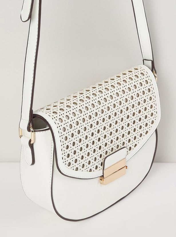Women Perforated Flap Closure Sling Bag
