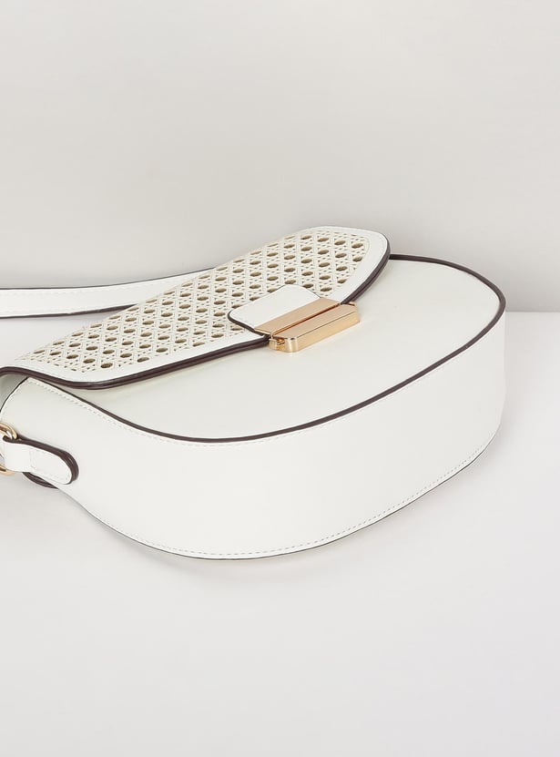 Women Perforated Flap Closure Sling Bag