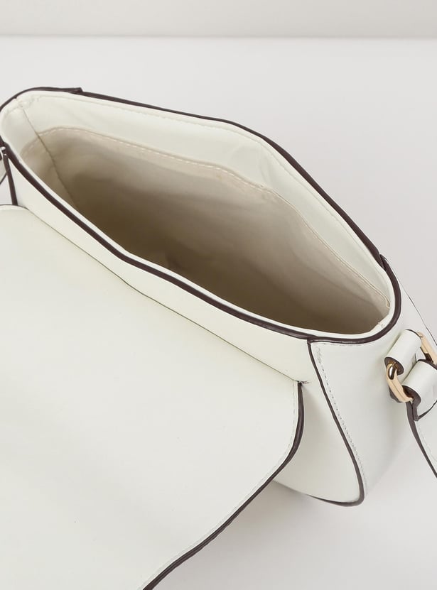 Women Perforated Flap Closure Sling Bag