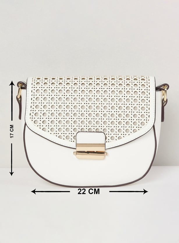 Women Perforated Flap Closure Sling Bag