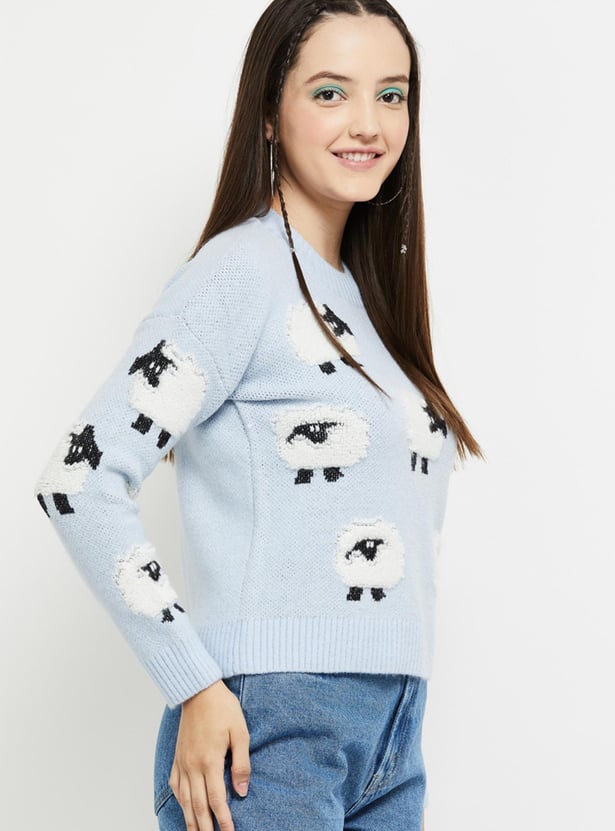 URB_N Women Jacquard Knit Pullover Sweater