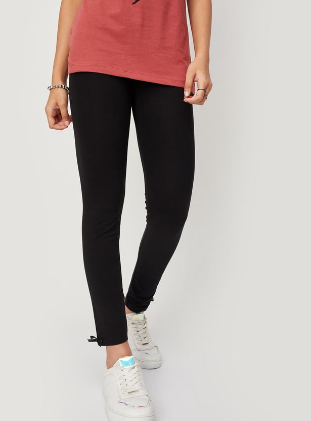 Girls Solid Full-Length Leggings