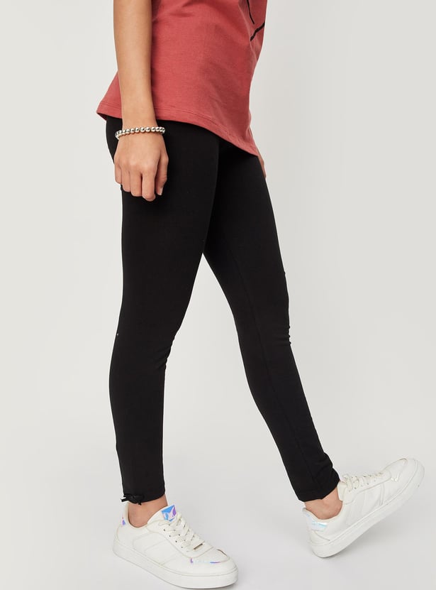 Girls Solid Full-Length Leggings