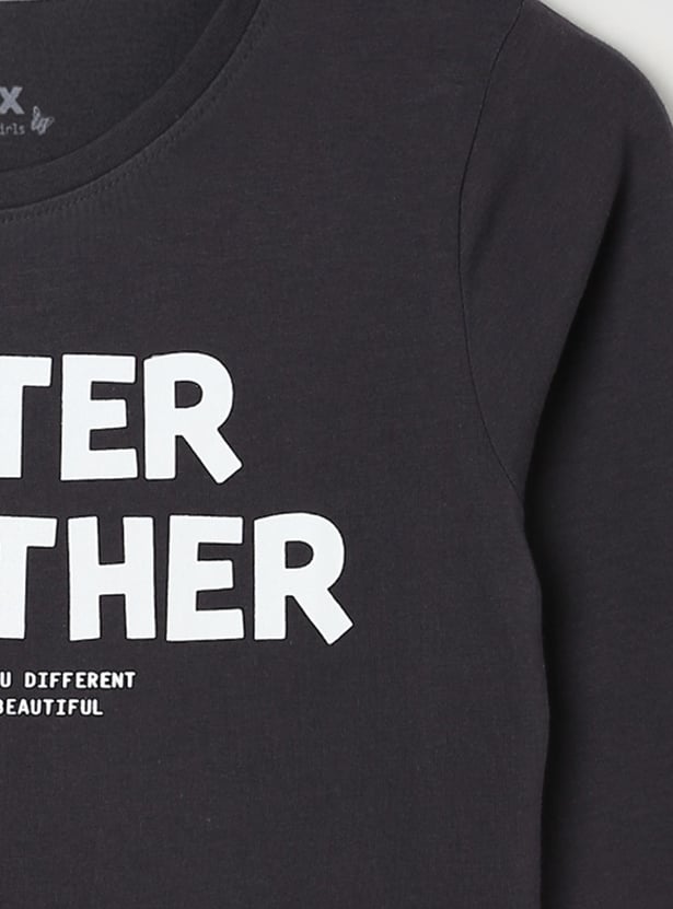 Girls Typographic Printed Long Sleeve T-shirt