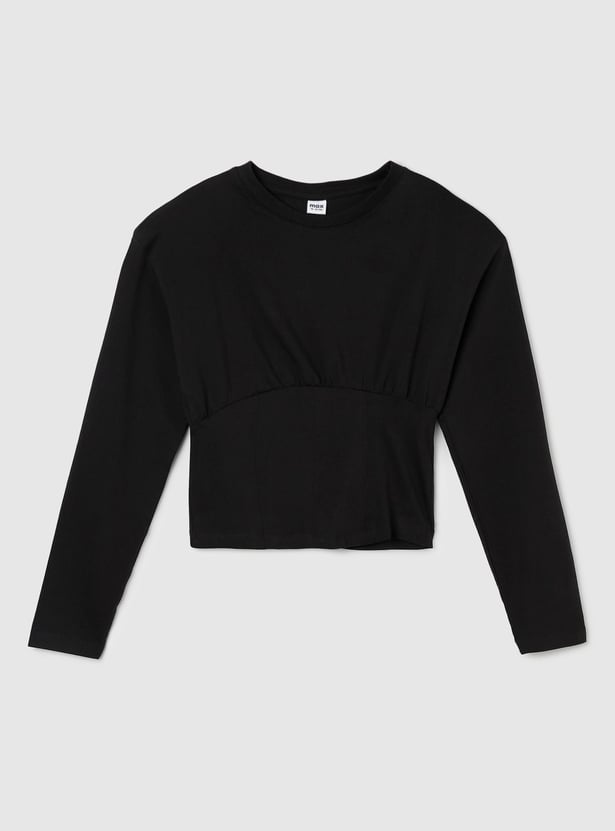 Girls Solid Long Sleeve Top