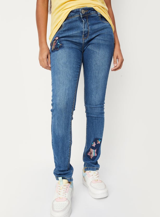 Girls Sequinned Slim Fit Jeans