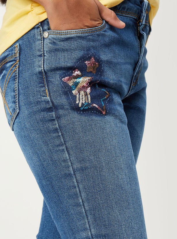 Girls Sequinned Slim Fit Jeans