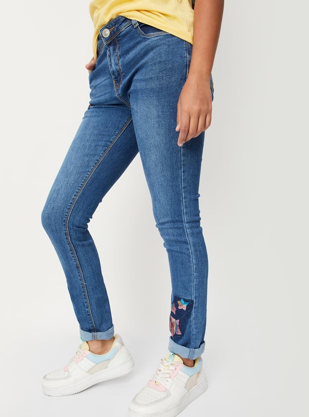 Girls Sequinned Slim Fit Jeans