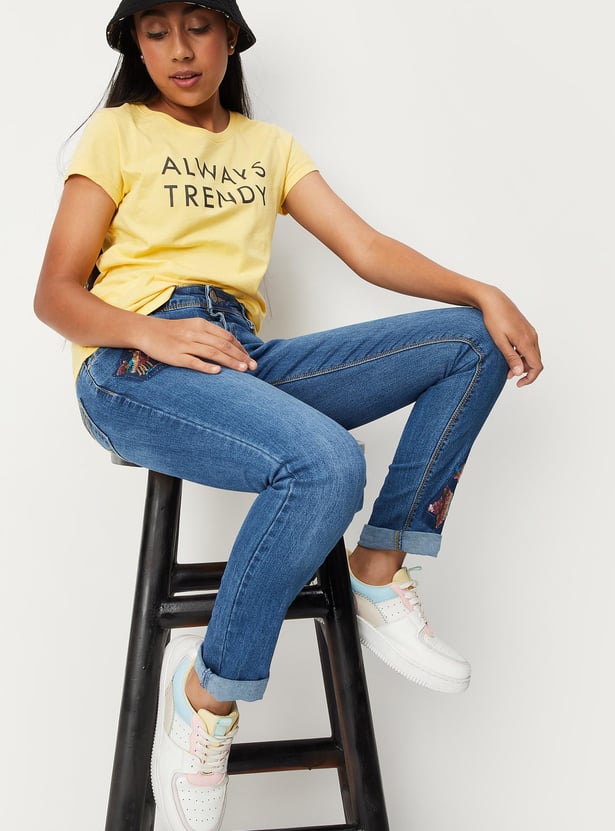 Girls Sequinned Slim Fit Jeans