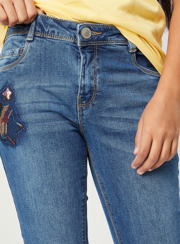 Girls Sequinned Slim Fit Jeans