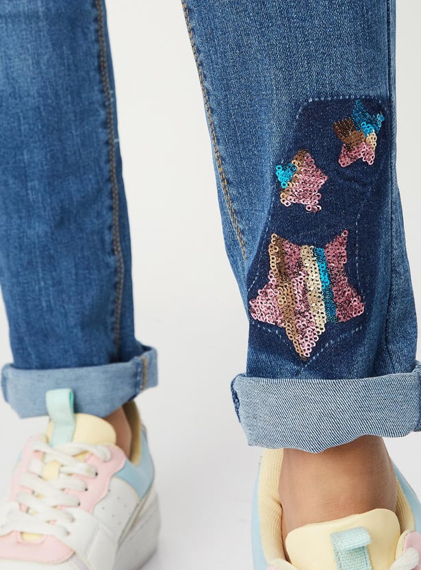 Girls Sequinned Slim Fit Jeans