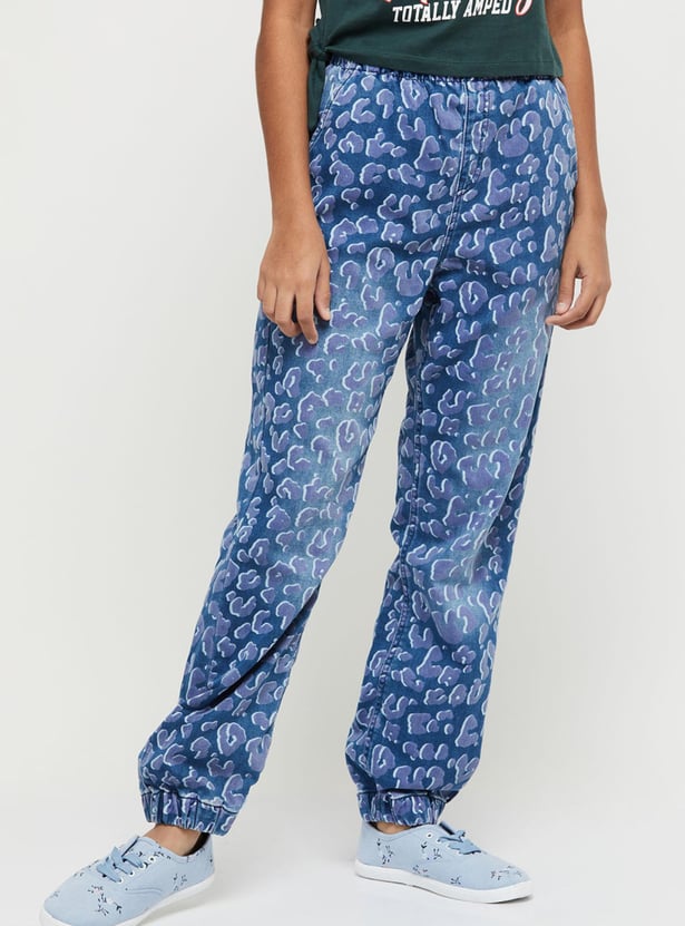 Girls Printed Slim Fit Elasticated Jogger Jeans