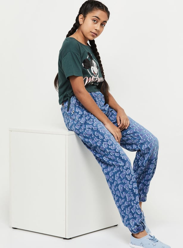Girls Printed Slim Fit Elasticated Jogger Jeans