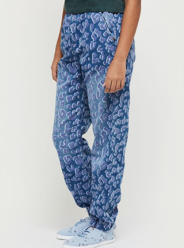 Girls Printed Slim Fit Elasticated Jogger Jeans