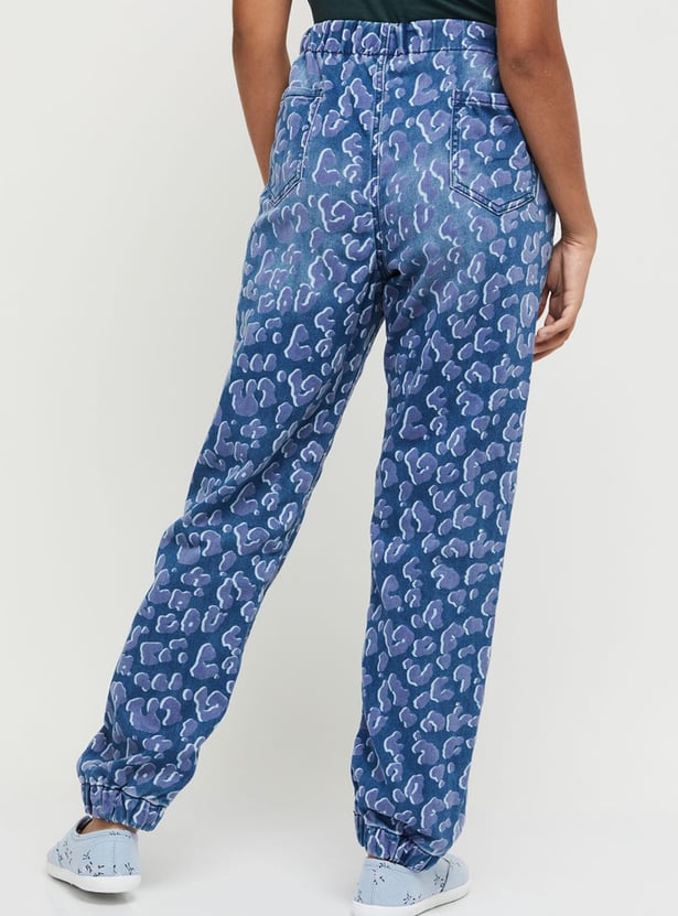 Girls Printed Slim Fit Elasticated Jogger Jeans