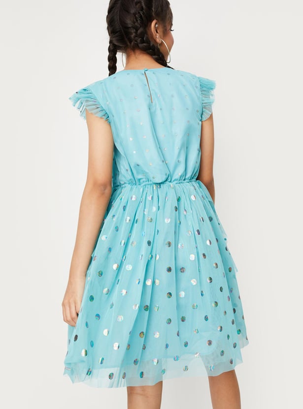 Girls Foil Printed Ruffled Dress