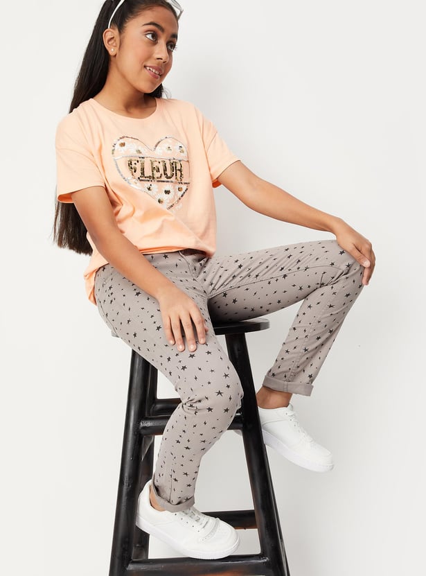 Girls Printed Woven Casual Trousers