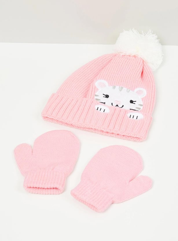 Boys Textured Beanie Cap With Gloves