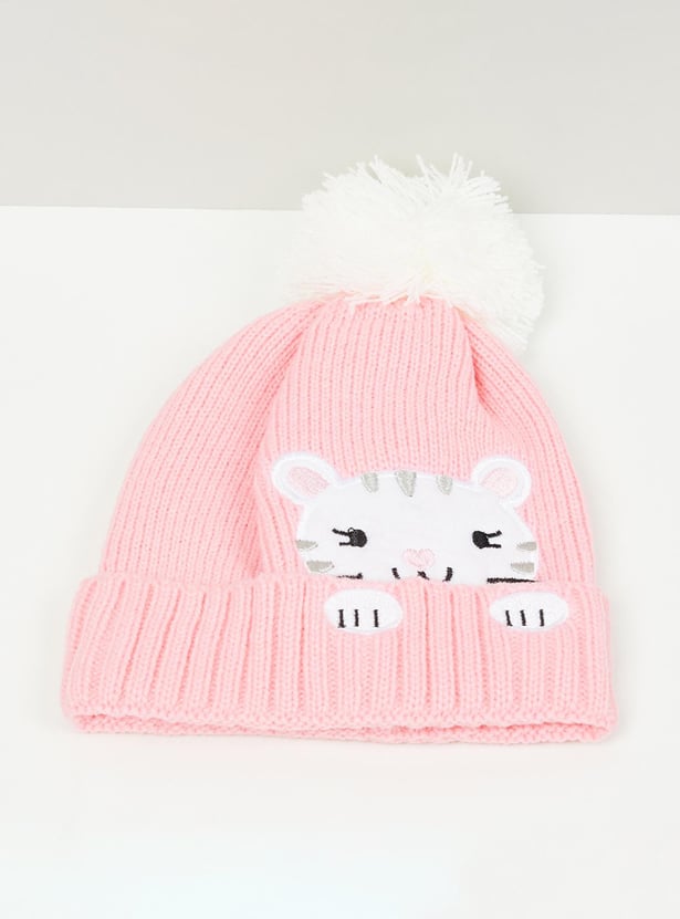 Boys Textured Beanie Cap With Gloves