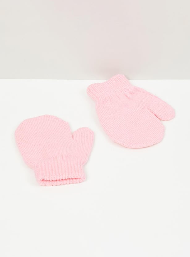 Boys Textured Beanie Cap With Gloves