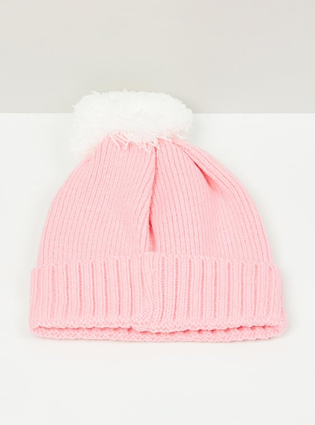 Boys Textured Beanie Cap With Gloves