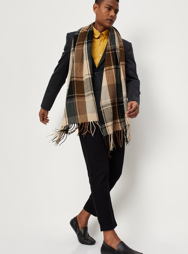 Men Checked Muffler with Fringes