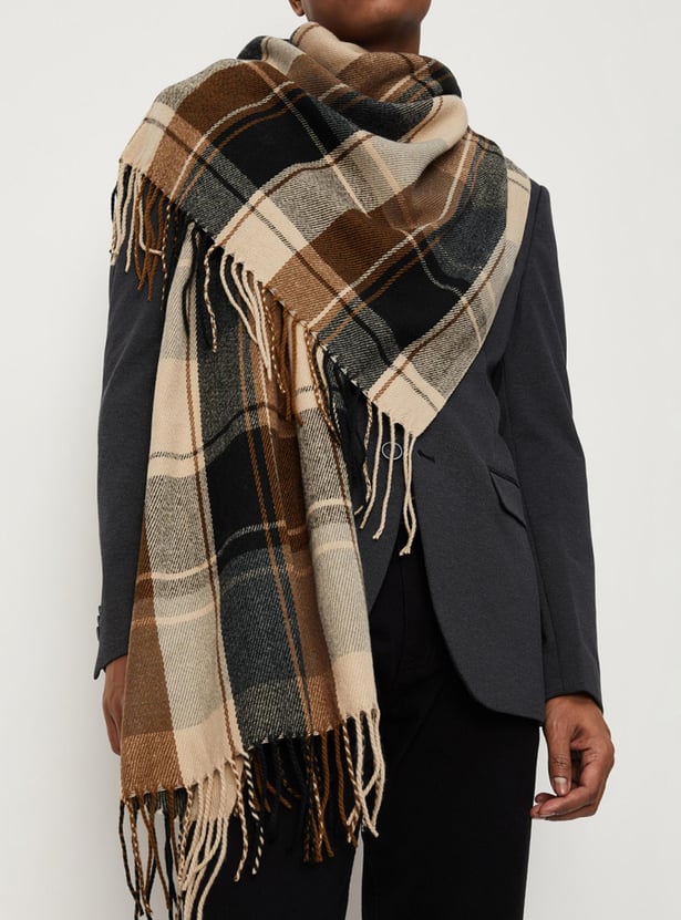 Men Checked Muffler with Fringes